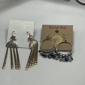 earrings jewelry Two pair new on card silver gold Jessica Simpson Ruby Rd dangle